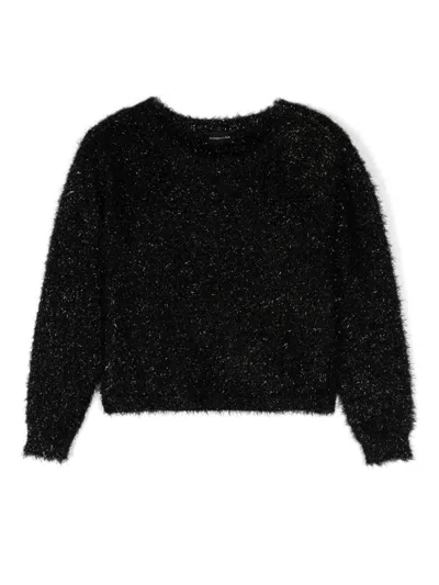 Monnalisa Kids' Crew-neck Faux-shearling Jumper In Black