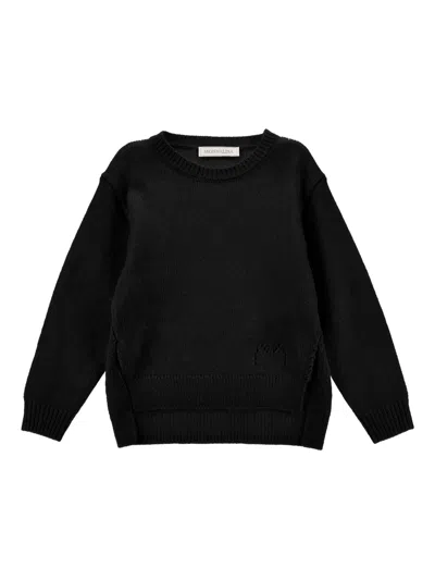 Monnalisa Kids' Crew-neck Knitted Sweater In Black