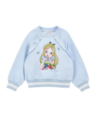 Monnalisa Crew Neck Sweatshirt In Blue