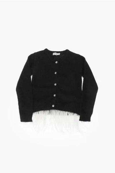 Monnalisa Crewneck Sweater With Ostrich Feathers In Black