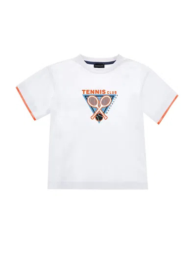 Monnalisa Kids'   Crewneck T-shirt With Racket Print In White