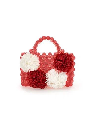 Monnalisa Kids'   Crochet Pom Pom Bag In Red