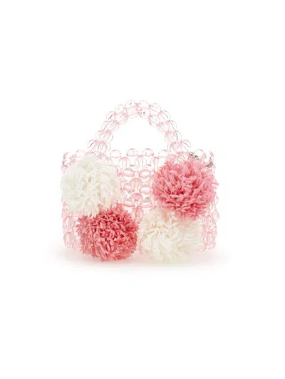 Monnalisa Kids'   Crochet Pom Pom Bag In Rosa Fairy Tale