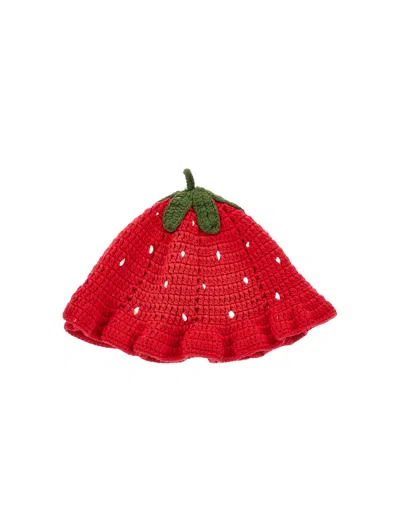 Monnalisa Kids'   Crochet Strawberry Hat In Red