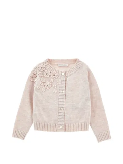 Monnalisa Kids' Crochet-floral Cardigan In Pink