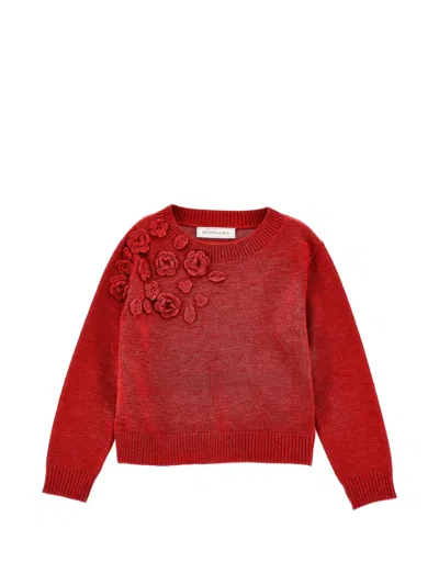 Monnalisa Kids' Crochet-floral Sweater In Red