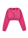 Monnalisa Cropped All-over Rhinestone Cardigan In Fuchsia