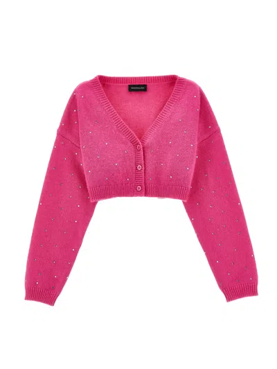 Monnalisa Kids'   Cropped All-over Rhinestone Cardigan In Fuchsia