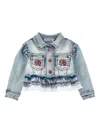 Monnalisa Ruffled Lace-trimmed Denim Jacket In Blue