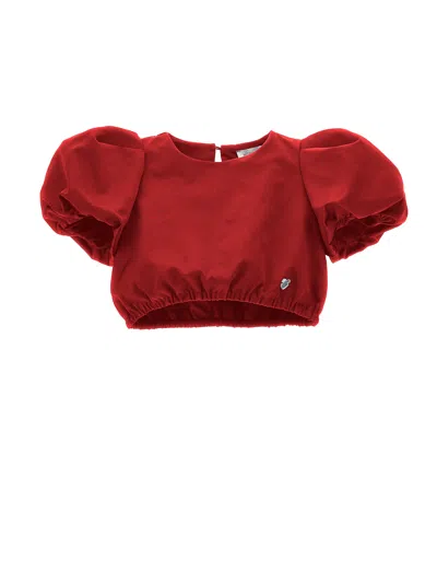 Monnalisa Kids'   Cropped Duchesse Top In Ruby Red
