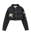 Monnalisa Cropped Floral Denim Jacket (4-16 Years) In Black