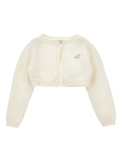 Monnalisa Babies' Cropped Knitted Cardigan In White
