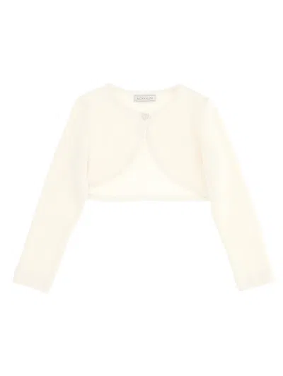 Monnalisa Kids'   Cropped Merino Wool Cardigan In Cream