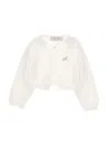 Monnalisa Cropped Merino Wool Cardigan In Cream