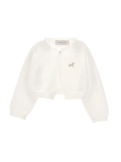 Monnalisa Kids'   Cropped Merino Wool Cardigan In Cream