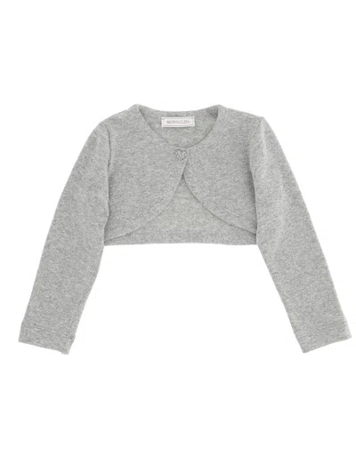 Monnalisa Kids'   Cropped Merino Wool Cardigan In Grey