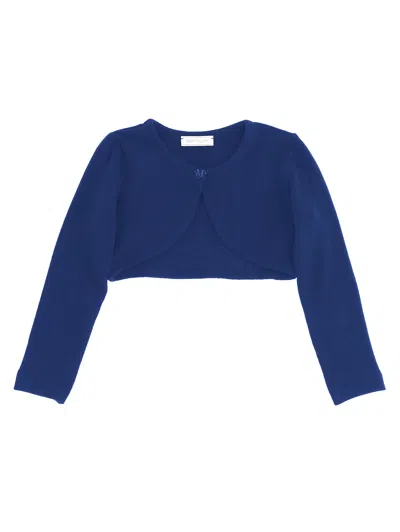 Monnalisa Kids'   Cropped Merino Wool Cardigan In Navy Blue