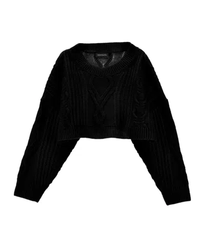 Monnalisa Cropped Ribbed-knit Jumper In Black