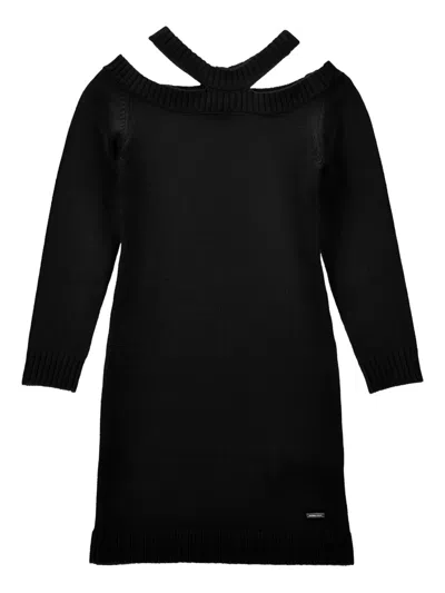 Monnalisa Kids' Cross-strap Knitted Dress In Black