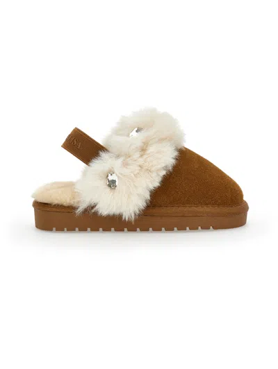 Monnalisa Kids'   Crust Sabot With Rhinestones In Brown
