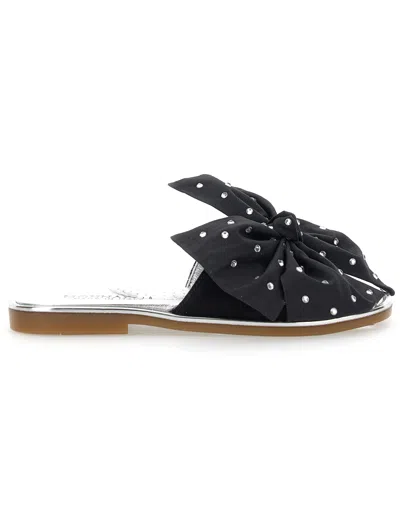 Monnalisa Crust Slippers With Maxi Bow In Black
