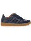 Monnalisa Crusted Leather And Leather Sneakers In Dark Blue