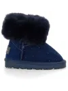 Monnalisa Crusted Leather Boots With Rhinestones In Navy Blue