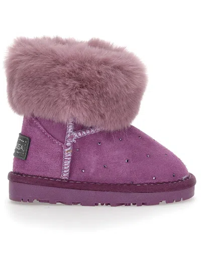 Monnalisa Kids'   Crusted Leather Boots With Rhinestones In Wisteria