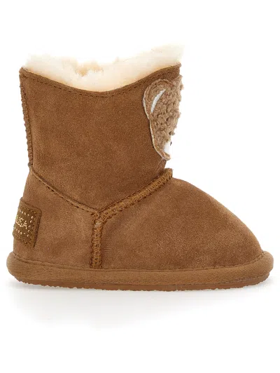 Monnalisa Kids'   Crusted Leather Boots With Teddy Bear In Dark Brown