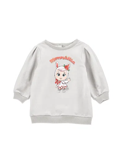 Monnalisa Cry Babies Sweatshirt Dress In Pearl Grey