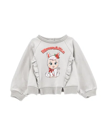 Monnalisa Kids'   Cry Babies Sweatshirt With Ruffles In Pearl Grey