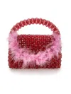 Monnalisa Crystal Bag With Feathers In Blush Pink