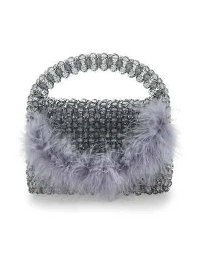 Monnalisa Kids'   Crystal Bag With Feathers In Grey