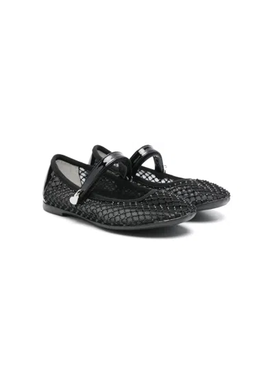 Monnalisa Kids' Crystal-embellished Ballet Flats In Black