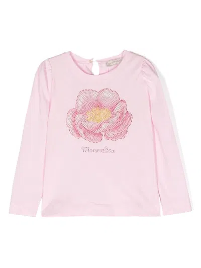 Monnalisa Kids' Crystal-embellished Cotton Tunic In Pink