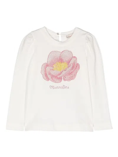 Monnalisa Kids' Crystal-embellished Cotton Tunic In White