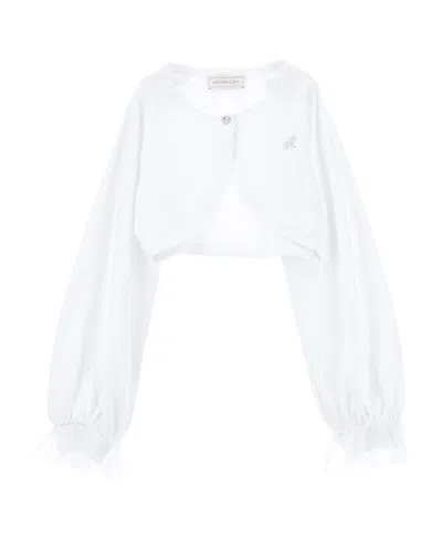 Monnalisa Crystal-embellished Cropped Cardigan In White