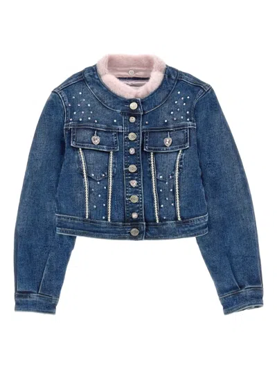 MONNALISA CRYSTAL-EMBELLISHED DENIM JACKET