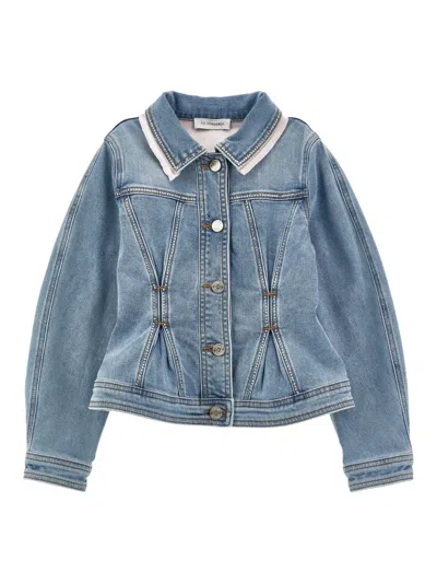 Monnalisa Kids' Crystal-embellished Denim Jacket In Blue