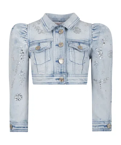 Monnalisa Crystal-embellished Denim Jacket In Gray