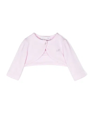 Monnalisa Crystal-embellished Fine-knit Cropped Cardigan In White