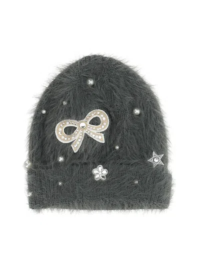 Monnalisa Crystal-embellished Fuzzy-knit Beanie In Black