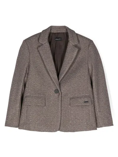 Monnalisa Kids' Crystal-embellished Herringbone Blazer In Grey