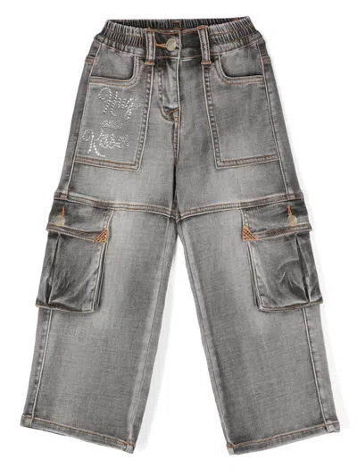 Monnalisa Kids' Denim Cargo Trousers (2-16 Years) In Grey