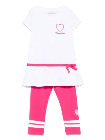 Monnalisa Kids' Crystal-embellished Leggings (set Of Two) In White