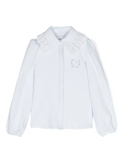 Monnalisa Kids' Crystal-embellished Ruffle-detail Shirt In White