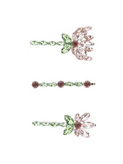 Monnalisa Kids'   Crystal Flower Clips In Green