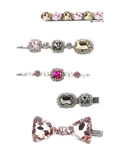 Monnalisa Crystal Hair Clip Set In Grey