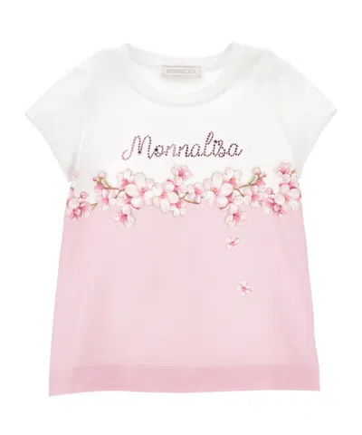 Monnalisa Kids' Crystal-logo T-shirt In Pink