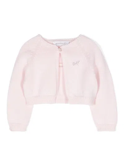 Monnalisa Babies' Crystal-logo Wool Cardigan In Rosa